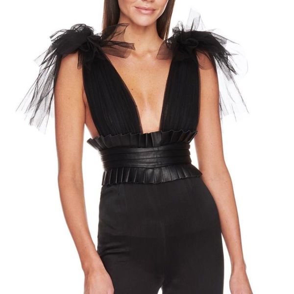 

women's jumpsuits & rompers 2 colors women elegant celebrity evening fashion party suits lace-up black white mesh jumpsuit