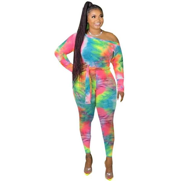

gym clothing plus-size 2021 fashion spring women holiday style jumpsuits long sleeve printed one shoulder pants, White;black