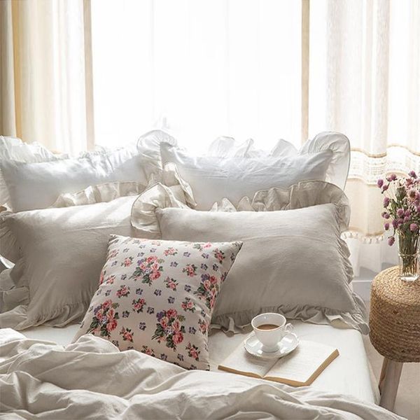 

pillow case french fluffy linen pillowcase princess lace ruffled pink cover bed textile decorative 50*80cm for girls lady