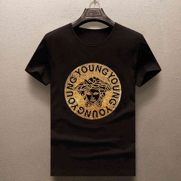 

w0661 new fashion brand social lesbian stamping head short sleeve t-shirt loose half sleeve lovers' wear, White;black