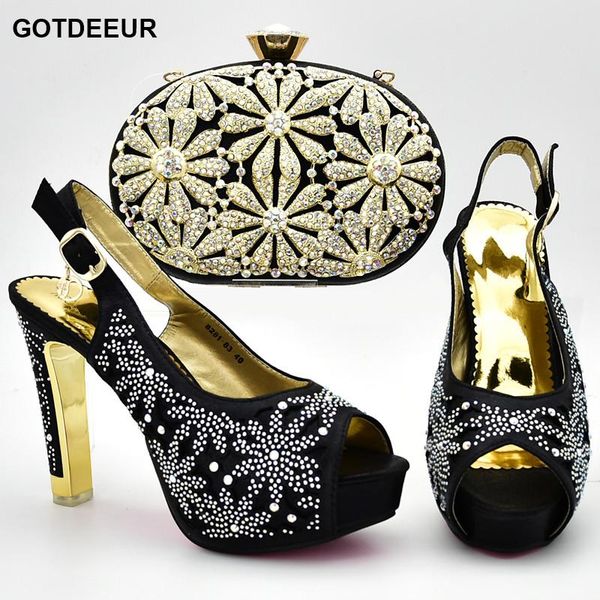 

dress shoes italian with matching bags for women nigerian wedding decorated rhinestone african shoe and bag set, Black