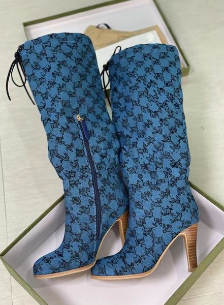 Botas femininas de tecido médio de grife, meias de tornozelo, botas de salto alto sexy de luxo, três cores com caixa nº 335