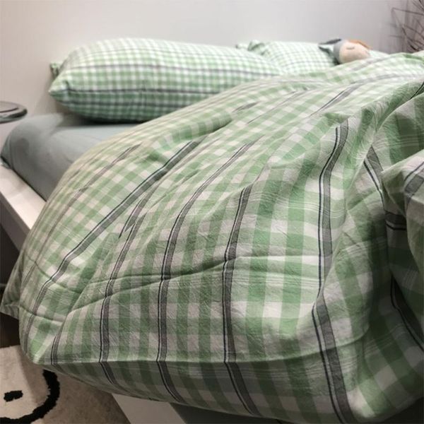 

bedding sets classic green plaid geometric set teen,fashion cotton twin full  king home textile bed sheet pillowcase duvet cover