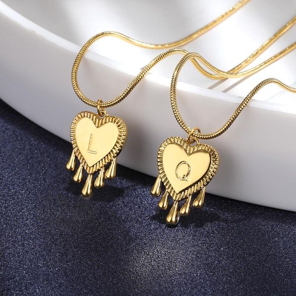 

pendant necklaces initial heart for women gold stainless steel snake chain a-z letters jewelry accessories gift collier femme, Silver