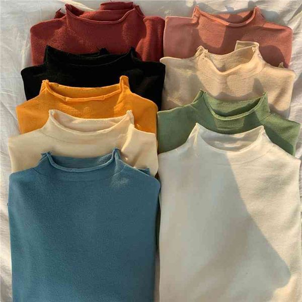 

9 colors autumn winter women solid sweater jumpers girls knitted curled base half turtleneck soft sweater pullover female, White;black