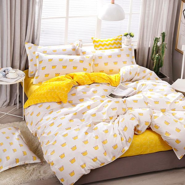 

bedding sets crown cartoon yello white kawaii comforter set cute luxury fashion king  twin size bed linen duvet cover gifts
