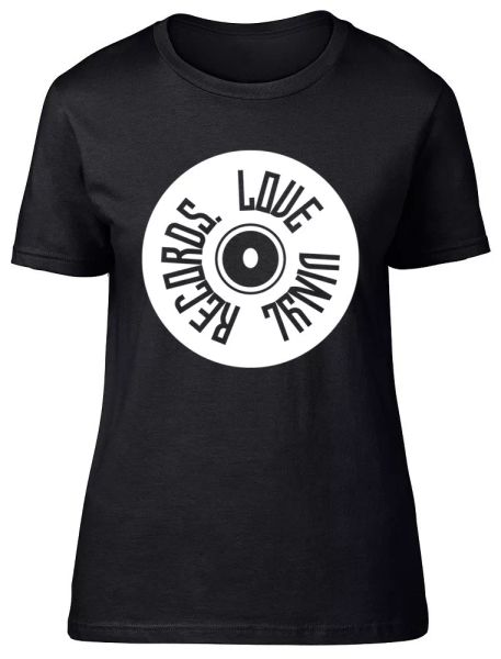 

Love Vinyl Records Ladies Womens Fitted T-Shirt, White;black