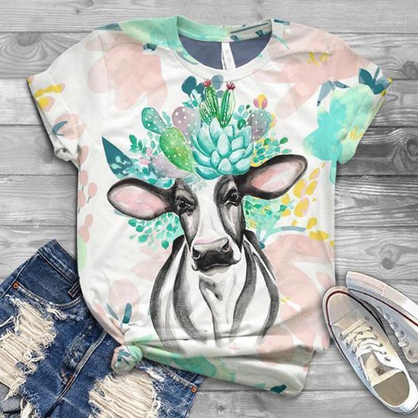 

women's t-shirt plus size harajuku t-shirts women 3d cow print summer o-neck short sleeve casual loose ladies tee clothing @40, White