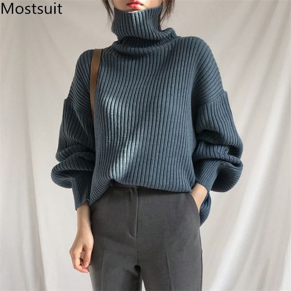 

turtleneck solid korean women sweater pullover full sleeve loose fashion casual office ladies jumpers femme 210514, White;black