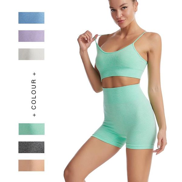 

yoga outfit seamless fitness gym sets 2pcs set running sports suits tracksuit women bra sleeveless breathable summer shorts tanks