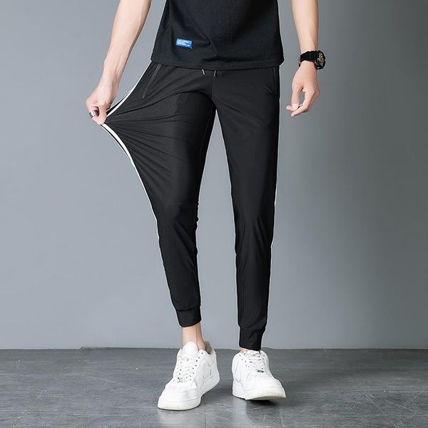 

men's pants spring and summer casual sports small feet hip hop versatile side three bar, Black