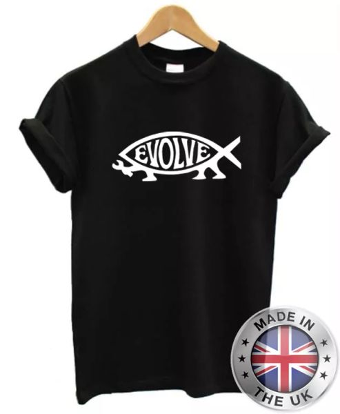 

darwin fisch evolve herren damen t-shirt s - xxl evolution, White;black