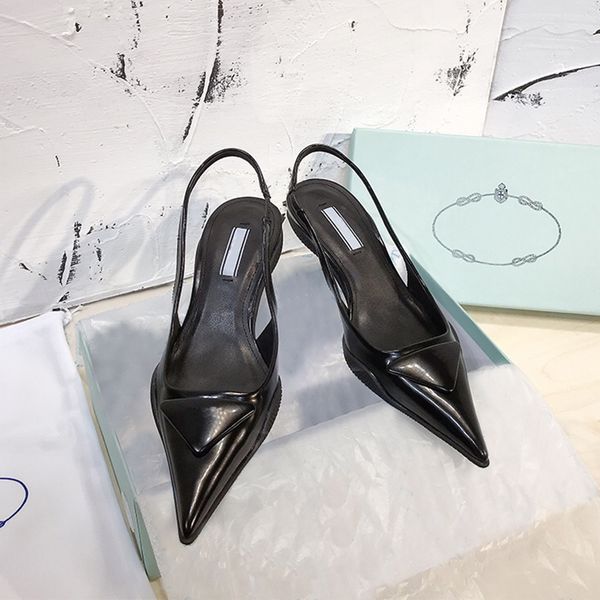 

dress shoes women pumps triangle mid-heel slingback sandals luxurys designers shoes high heels sandales slippers 21051501xs, Black