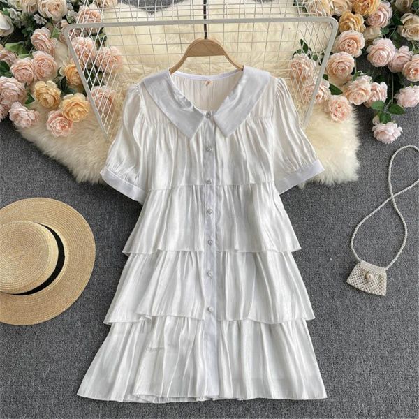 

women plus size white dress summer sweet kawaii short sleeve ruffled dresses fashion casual loose female gown sundress 2021 women's swi, White;black