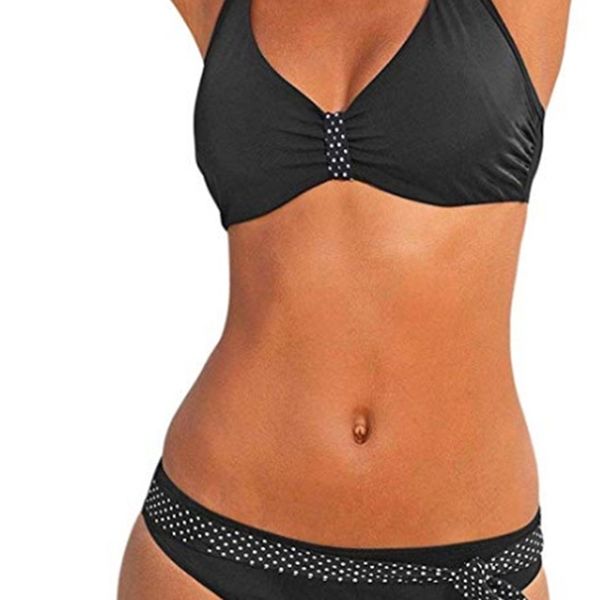 

2021 new women split swimsuit small rice bikini, White;black