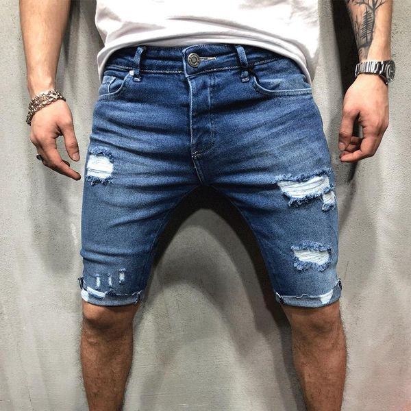 

men's shorts men casual fashion jeans short pants destroyed skinny ripped pant frayed denim, White;black