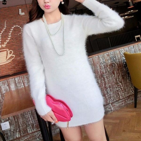 

women's sweaters arrival 100% pure mink cashmere sweater dress real true pullovers genuine tight z195, White;black