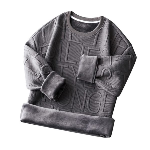 

winter plush thickened warm sweater round neck pullover bottom shirt 2021 autumn men's winter cloth with plush, Black