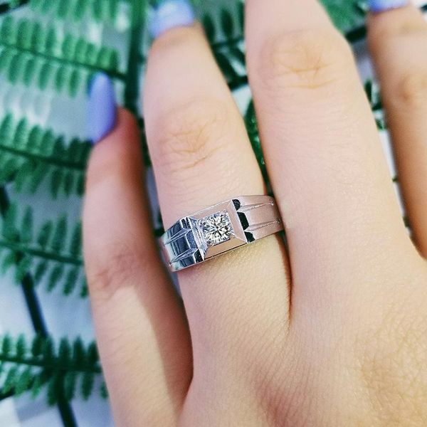 

cluster rings valentine's day cz genuine 925 pure sterling silver men for male wedding engagement bands wholesale ring r686, Golden;silver