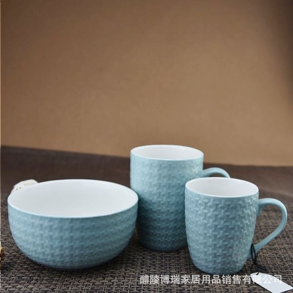

nordic simple large capacity creative relief bright glazed cup and bowl set batch