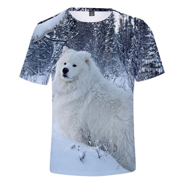 

personality dog samoyed 3d t-shirt men women t shirt cute oversized harajuku boy girl streetwear coats men's t-shirts, White;black