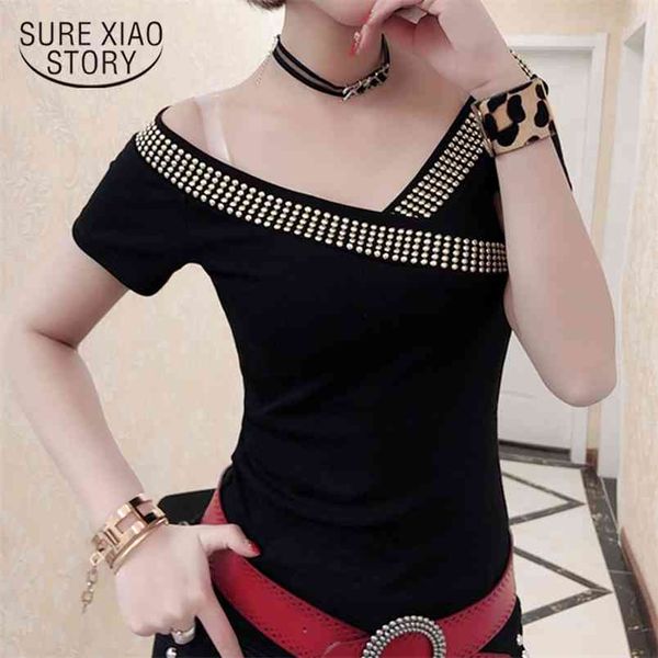 

women short sleeve summer t-shirt camisetas verano mujer tshirt plus size off shoulder t shirt 4463 50 210506, White