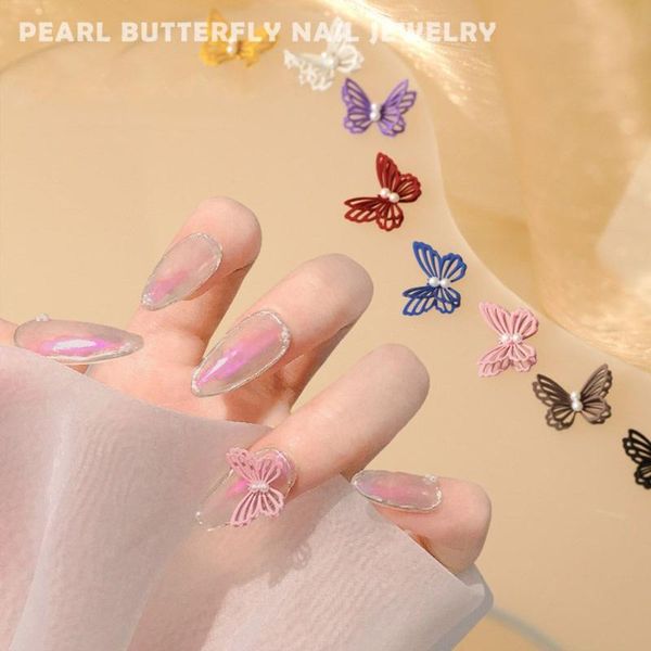 

nail art decorations 1 pc 3d hollow butterfly pearl rhinestones charming gem diy diamond nails jewelry decoration for acrylic, Silver;gold