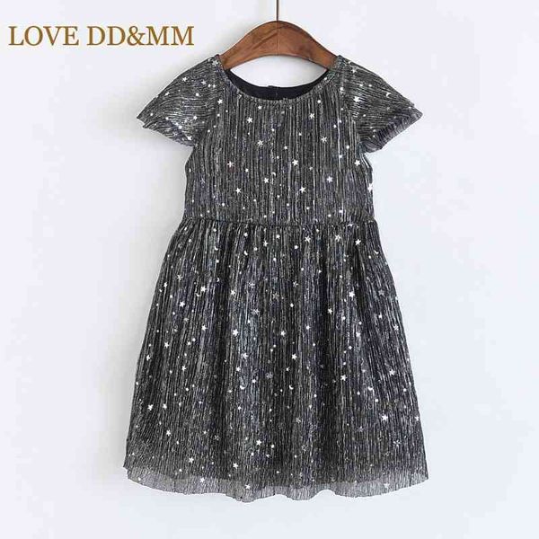

love dd&mm girls dresses spring children's clothing girls sweet flying sleeves stars mesh round neck princess dress 210715, Red;yellow