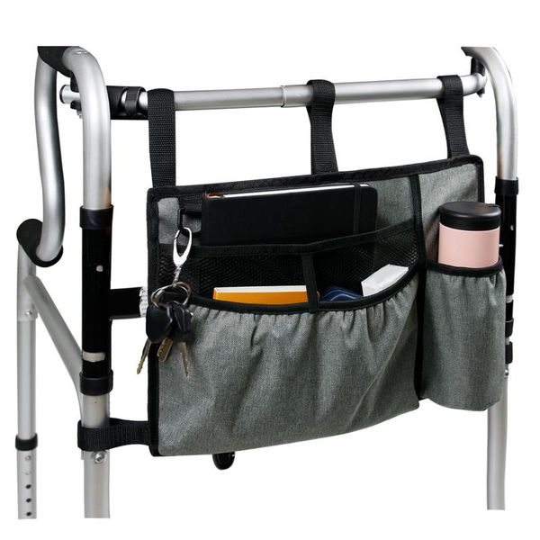 

storage bags walker bag organizer pouch attachments with cup holder accessory basket provides hands for wheelchair