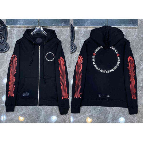 

luxury designer classic fashion hoodies mens zipper ch horseshoe sanskrit cross print pullover hooded sweatshirts sweater woman loose jackts, Black
