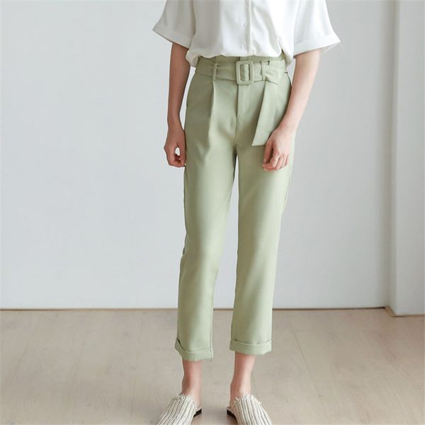 

retro solid loose gentle ol all match slender straight high waist large size slim chic vintage ankle length pants 210421, Black;white
