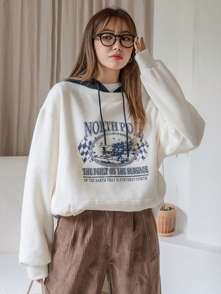 

dazy slogan graphic colorblock drop shoulder drawstring hoodie t9cb#, White;black