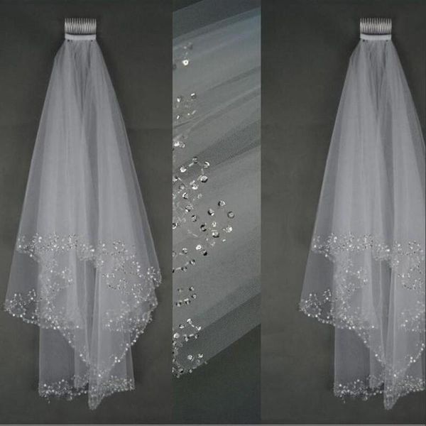 

bridal veils luxury wedding short veil 2 layer handmade crystal beaded crescent edge accessories white i, Black