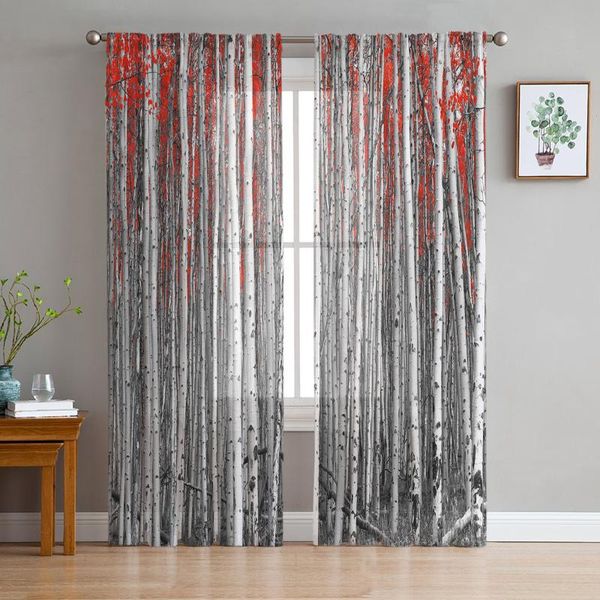 

curtain & drapes red leaf tree black and white tulle curtains for living room bedroom voile home decoration sheer balcony door