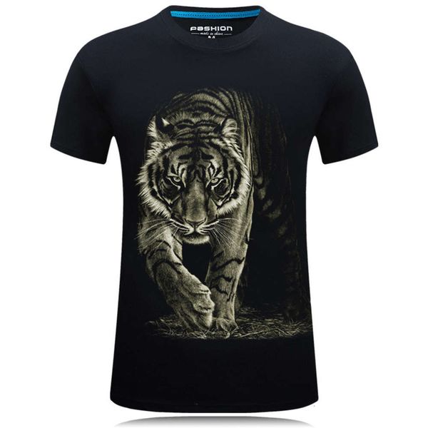 

summer men's t-shirt printing tiger 3d effect youth leisure base shirt, White;black