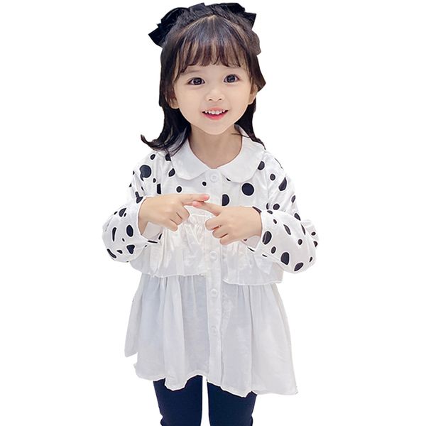 

dot blouses girl patchwork shirt casual style children's clothes for girls 210412, White;black