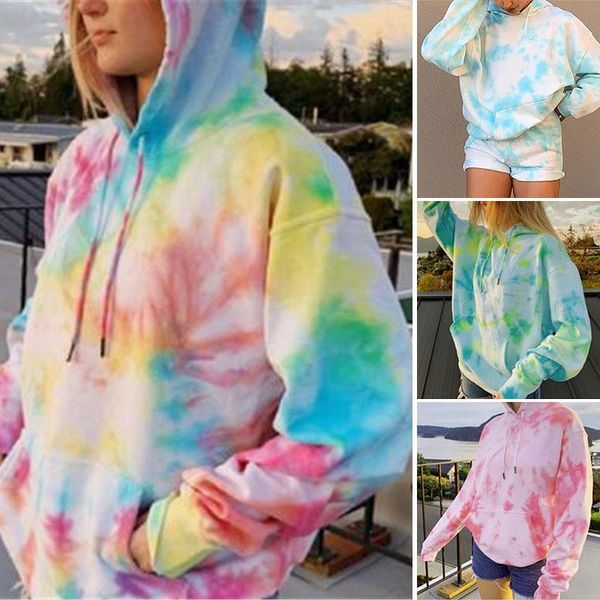 

women's hoodies & sweatshirts womens tie dye hooded sweatshirt baggy pullover autumn long sleeve loose drawstring jumper, Black