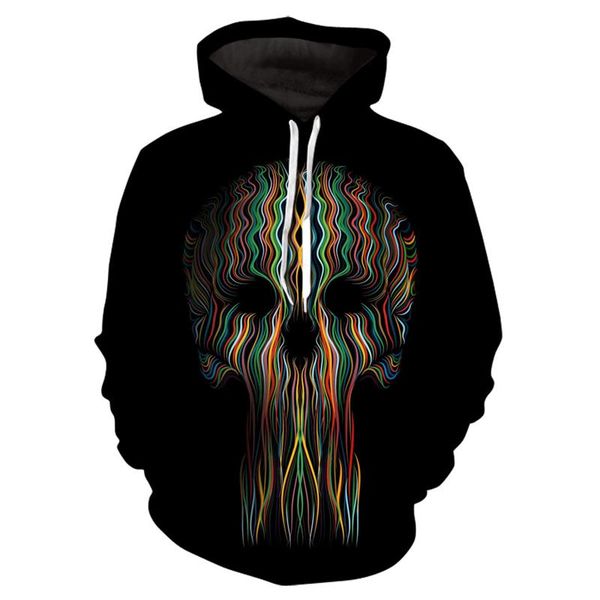 

men's hoodies & sweatshirts hoodie hip-hop latest round neck thin skull 3d pocket hooded dark sweatshirt harajuku men, Black