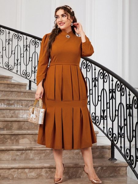 

plus pleated hem decor detail dress l1wk#, Black