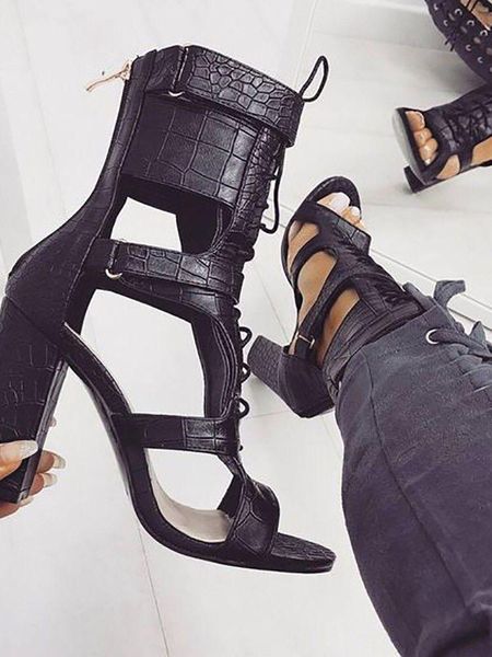 

sandals women's summer open toe cross strap high heeled shoes 40 tide, Black
