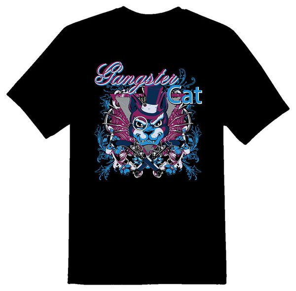 

gangster cat black or white tee, White;black