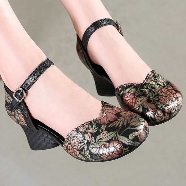 

dress shoes women sandals 2021 wedding fashion high heels genuine leather summer buckle strap retro handmade concise ladies, Black