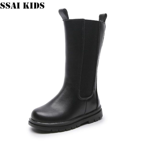 

girls leather boots 2021 children fashion little high toddler girl combat, Black;grey