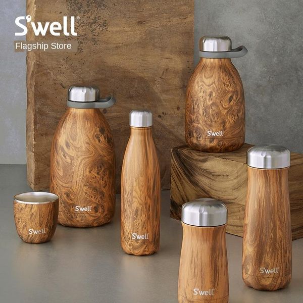 

water bottles teak series set large capacity stainless steel wood grain mug