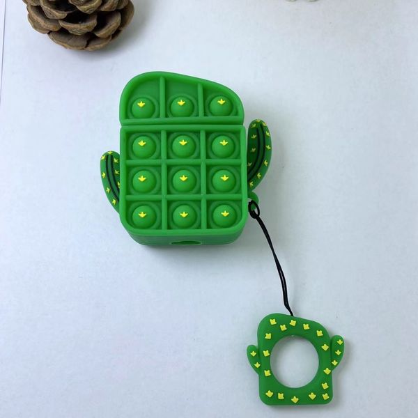 

2021 3d cactus push pop it fidget soft silicone case for airpods pro air pod 1 2 gen airpod decompression protective cover with lanyard stra