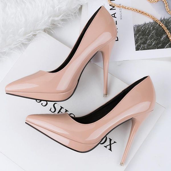 

dress shoes 2021 women 11.5cm high heels pumps lady pointed toe tacones prom female escarpins footwear nude platform, Black
