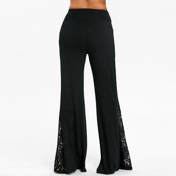 

women's pants & capris fashion hollow lace up full length high waist trousers wide leg leggings loose vintage trouser ll3, Black;white