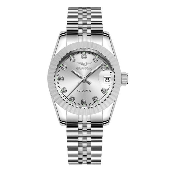 

wristwatches 2021 guanqin gj16067 women's watch automatic waterproof and dustproof fashion luxury diamond inlaid mechanical, Slivery;brown