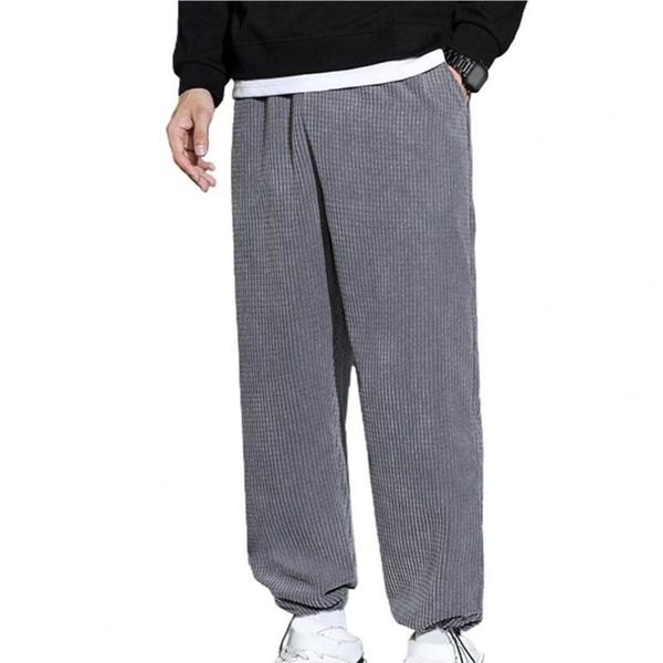 

men's pants drop2021 men solid color elastic waist drawstring ankle banded jogging trousers, Black