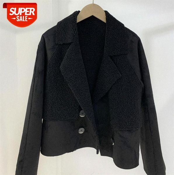 

net red black lamb wool coat double-sided short padded jacket women trendy korean loose #jl6y